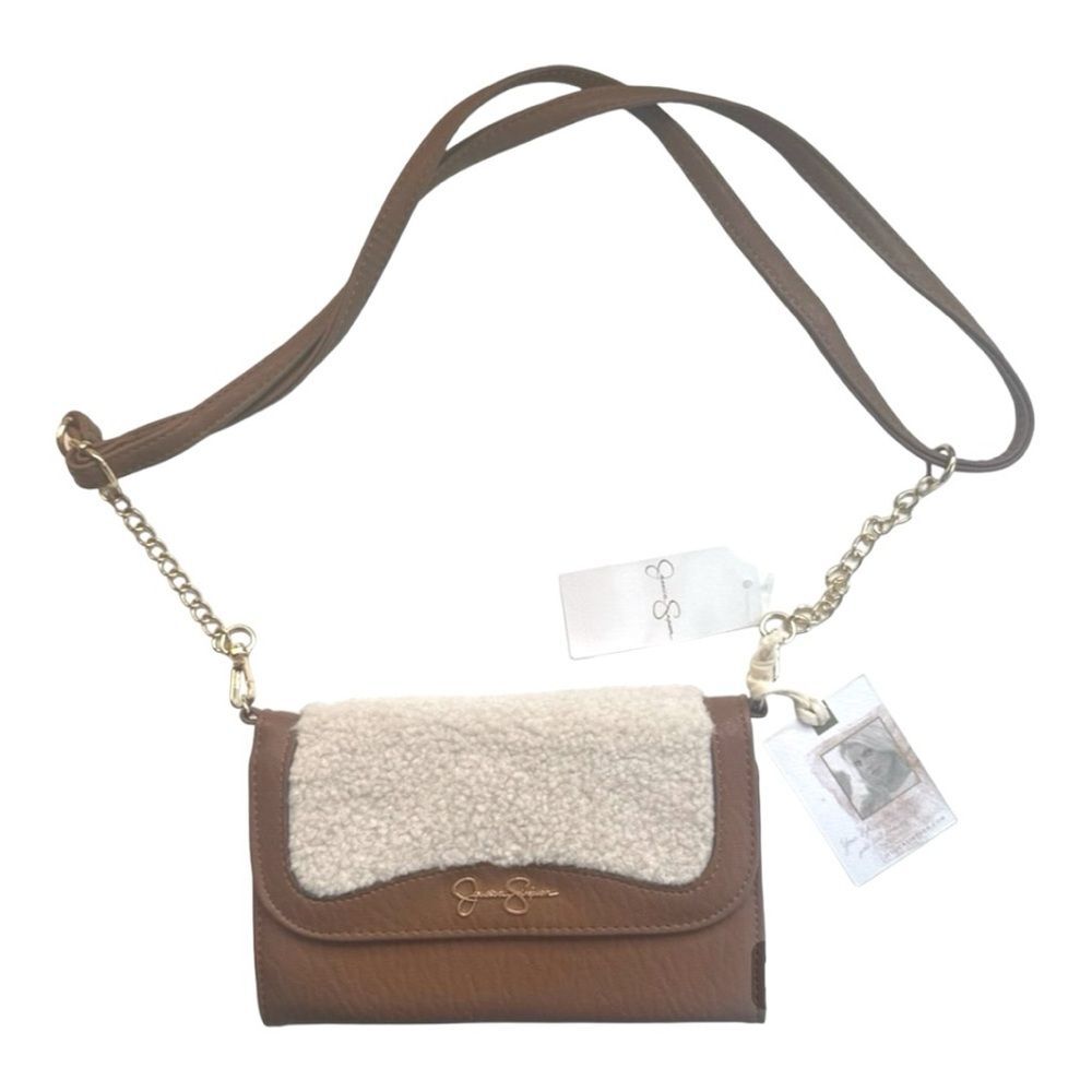 Jessica Simpson‎ Crossbody Wallet Sherpa Flap Chain Strap Brown